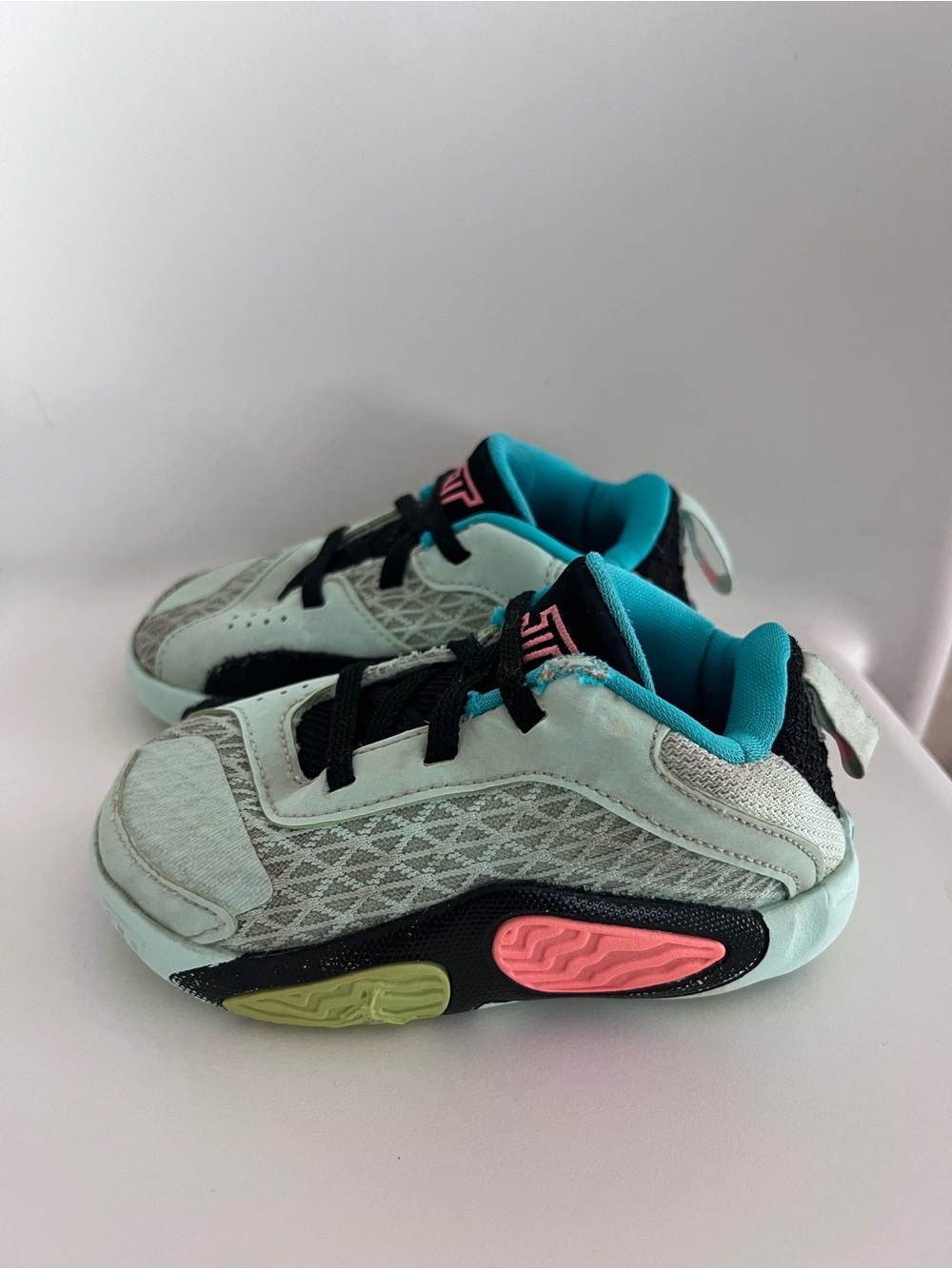 Jordan Kids Mint Sneakers with Teal, Pink and Lime Accents